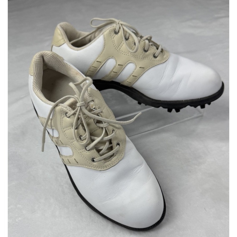 Adidas Women's Size‎ US 6.5 Golf White Leather Tan Stripe Shoes Vintage Look